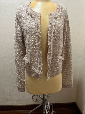 INC Fun Textured Fringe Sweater in Light Beige